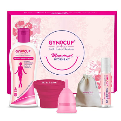 GynoCup Reusable Menstrual Cup for Women Ultra Soft, Odour and Rash Free, No Leakage, Protection for Up to 10-12 Hours, FDA Approved (Medium) (Menstrual Cup + Sterilizer + Intimate Wash)