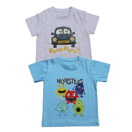 Baby Girl & Baby Boy Regular Fit | 100% Cotton | Short Sleeve Printed T-Shirt (Pack of 2)