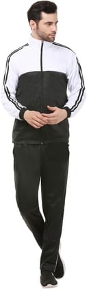 BLUEFICUS Dry Fit Track Suit Set with Double Zipper Pockets for Men Regular Fit Perfect for Jogging and Lounging (Black & White)