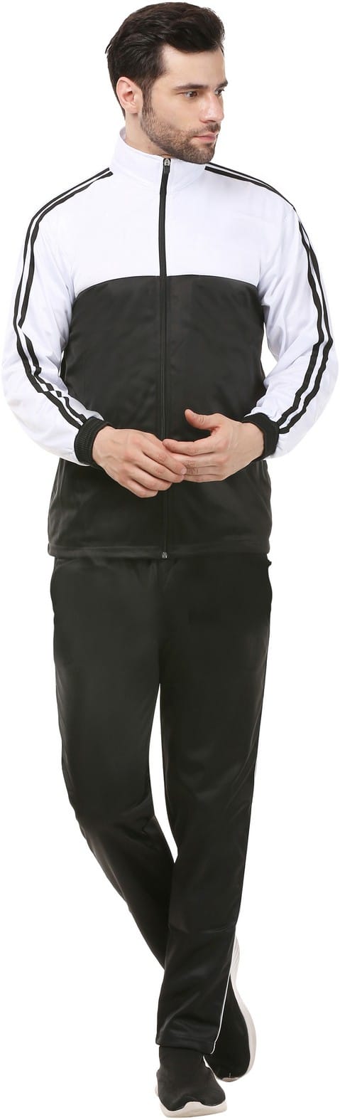 BLUEFICUS Dry Fit Track Suit Set with Double Zipper Pockets for Men Regular Fit Perfect for Jogging and Lounging (Black & White)