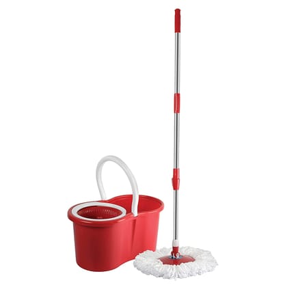 Bucket Mop Kleeno by Cello Cyclone Spin Mop with Extendable Handles with Extra Refill (Red)