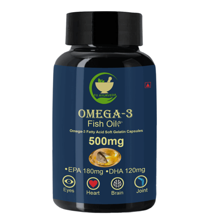 FIJ AYURVEDA Omega 3 Fish Oil Fatty Acid (180 mg EPA & 120 mg DHA) | Omega3 Capsule Supports Healthy Heart, Joint & Eye Care for Men & Women - 500mg 60 softgel