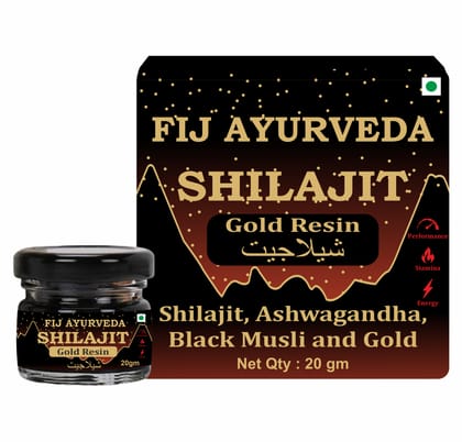 FIJ AYURVEDA Shilajit Gold Resin (Semi Liquid) | Original Shilajit | Shilajit Resin | Shilajit Orignal | Shilajit Liquid, | Shilajit Gold for Stamina Booster, Energy Booster, Strength, Sexual Health & Immunity, Vigor & Vitality for Men & Women - 20Gm