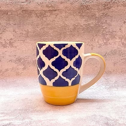 STOREPEDIA Handmade Ceramic Blue Moroccan Tea Coffee Mug Cup Set of 1, 350 ml Pottery Design Coffee Mug Microwave Safe Milk Chai Cups Mugs for Daily Office Multi Use