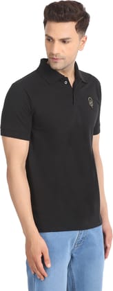 BLUEFICUS Men Solid Polo Neck Pure Cotton T-Shirt (Black)