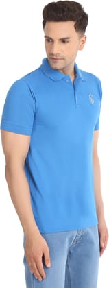 BLUEFICUS Men Solid Polo Neck Pure Cotton T-Shirt (Blue)