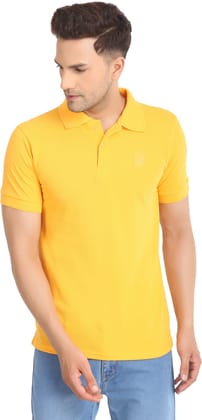 BLUEFICUS Men Solid Polo Neck Pure Cotton T-Shirt (Yellow)