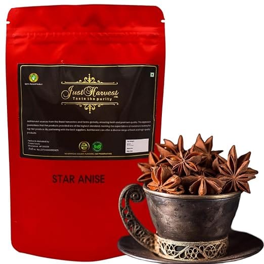 JustHarvest Star Anise Whole Spice, Chakri Phool, Anasa Puvvu, Aromatic 100g