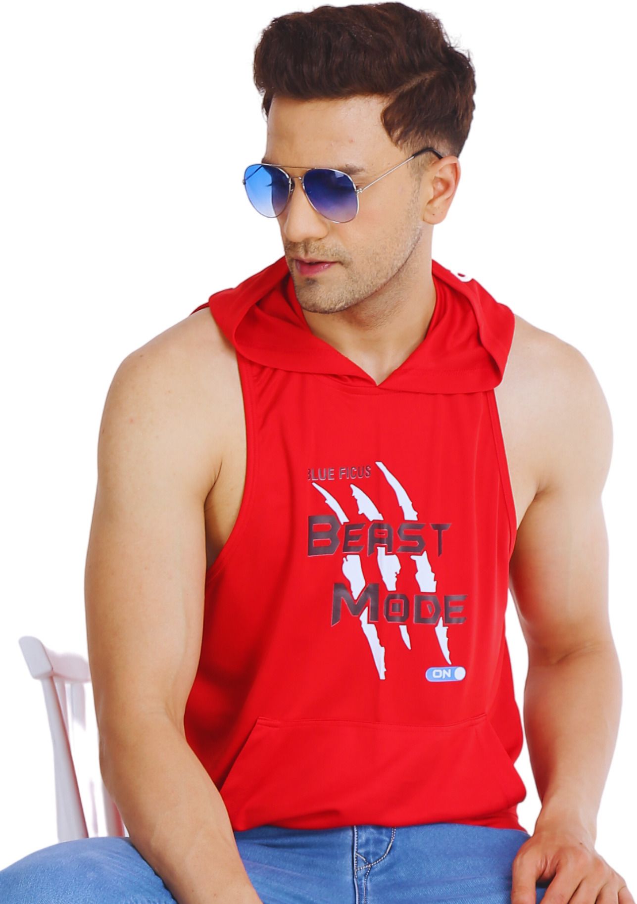 BLUEFICUS Men Solid Hooded Neck Pure Cotton SANDO (Red)