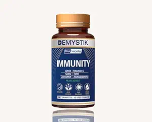 Demystik Ayurvedic Immunity Booster Tablets | Anti-oxidants, Rejuvenate mind & Body With Zinc, Vitamin C | Blend of Amla, Giloy, Tulsi, Curcumin & Ashwagandha (Tablets - 60 (Pack of 1))