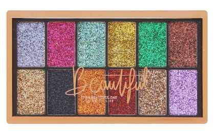 VARS ; LONDON Beautiful 12 color glitter eyeshadow + High sparkle glitter eye makeup palette (SHADE A)