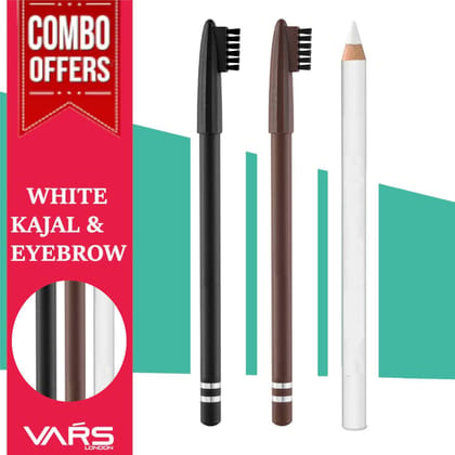 VARS LONDON White kohl kajal and black and brown eyebrow pencil combo| eyebrow pencil | white kajal| white kohl kajal pecnil | white pencil kajal | eye make up kit | brow eyebrow pencil | black eyebrow pencil