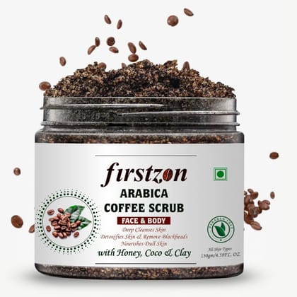 FIRSTZON Arabica face & body coffee scrub I face scrub I body scrub I All Natural Body Scrub for Skin Care, Stretch Marks, Acne & Cellulite I all skin type body scrub