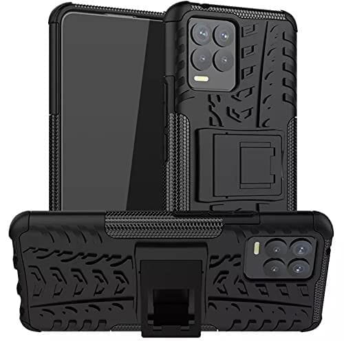 Faircost Realme 8 PRO Heavy Duty Shockproof Military Grade Armor Dual Protection Layer Hybrid Kick Stand Back Cover Case Black