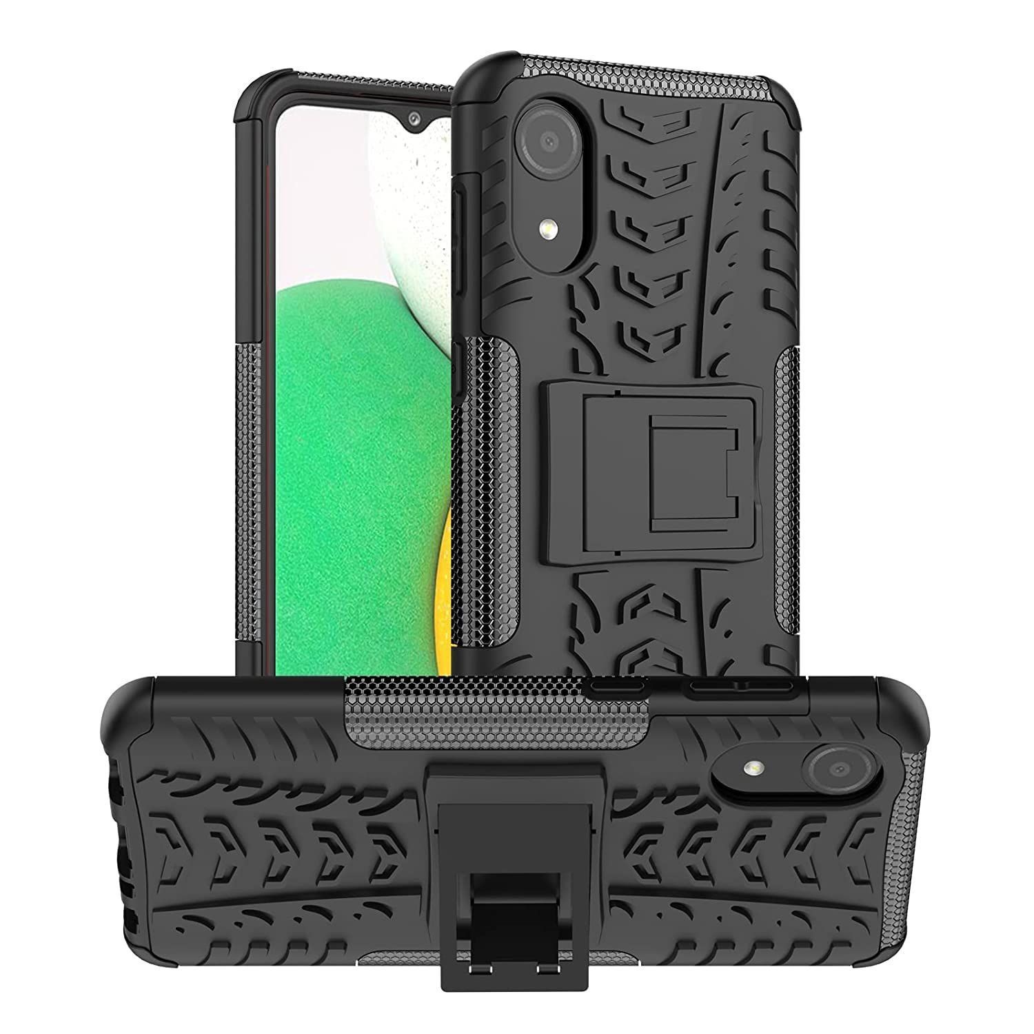 Faircost for Samsung Galaxy A03 CORE Heavy Duty Shockproof Military Grade Armor Dual Protection Layer Hybrid Kick Stand Back Cover Case Black