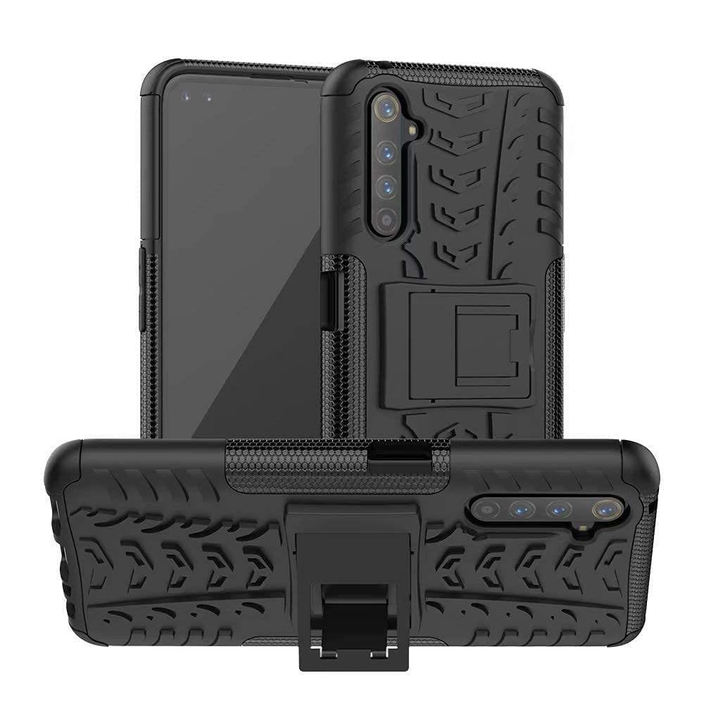 Faircost Realme 6 Pro Heavy Duty Shockproof Military Grade Armor Dual Protection Layer Hybrid Kick Stand Back Cover Case Black