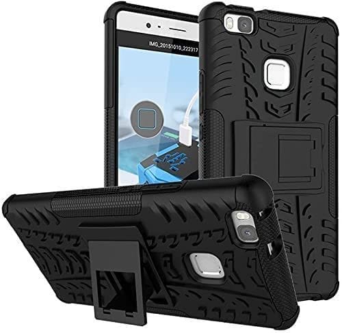 Faircost Huawei P9 Lite/Honor 8 Smart Heavy Duty Shockproof Military Grade Armor Dual Protection Layer Hybrid Kick Stand Back Cover Case Black