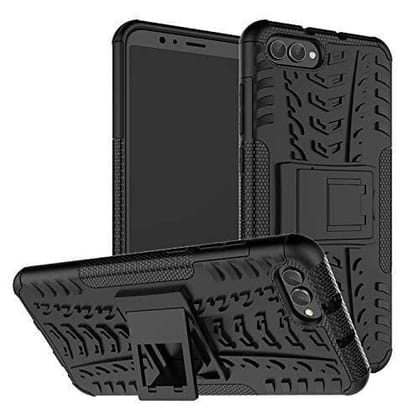 Faircost Huawei Honor View10 Heavy Duty Shockproof Military Grade Armor Dual Protection Layer Hybrid Kick Stand Back Cover Case Black