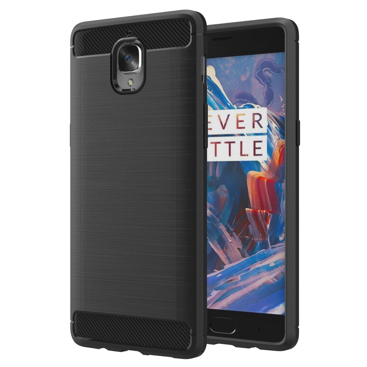 FASHNEX Rugged Armor Protective Brushed Texture Carbon Fiber TPU Back Cover for OnePlus 3T (Black)