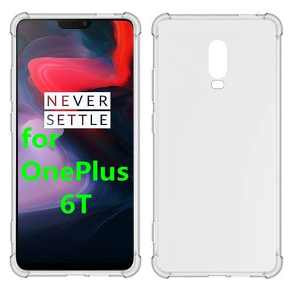 TIYA Case Clear for OnePlus 6T TPU Four Corners Cover Transparent Soft