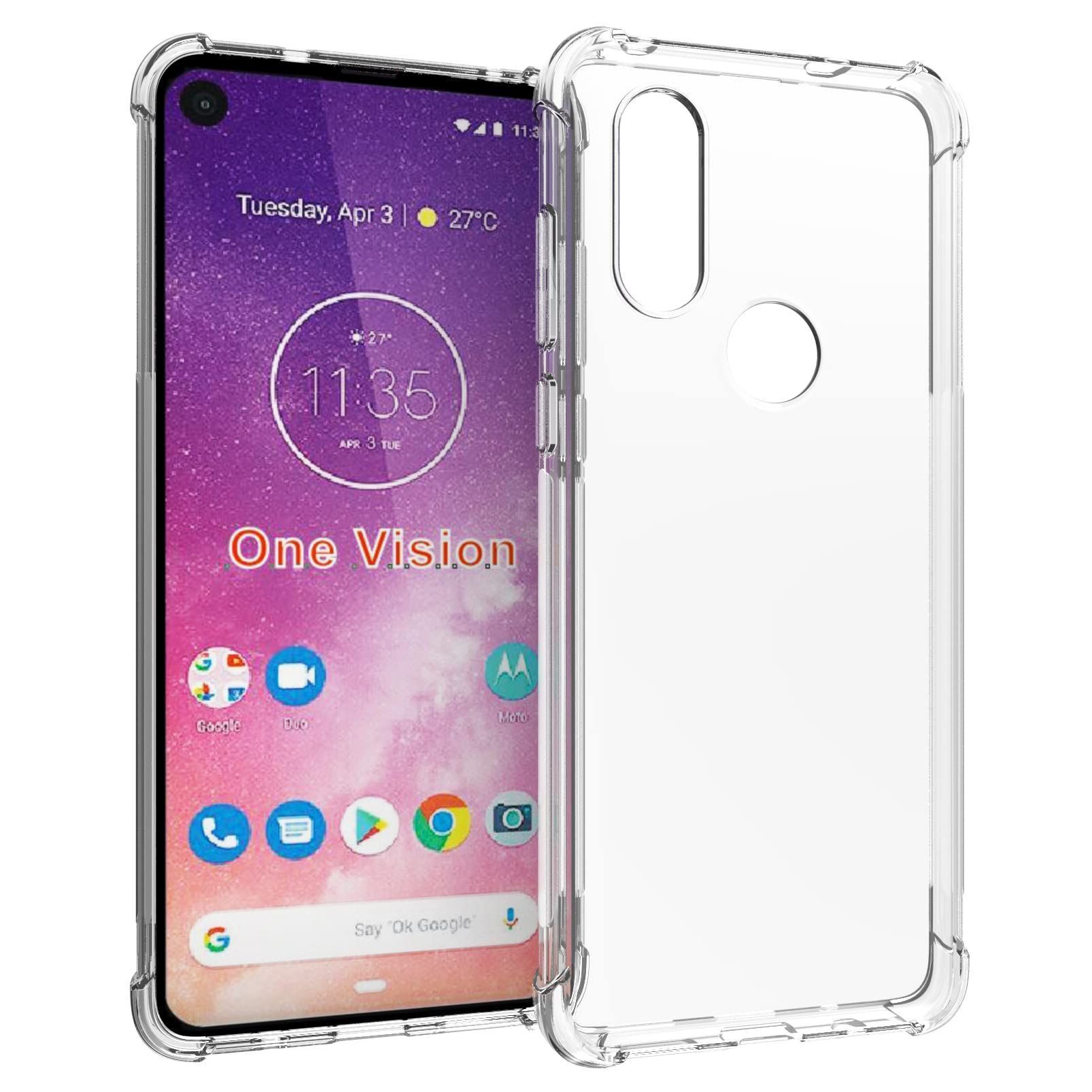 USTIYA Case for Moto one Vision P40 Clear TPU Four Corners Cover Transparent Soft