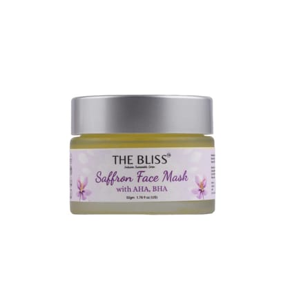 The Bliss Saffron Face Mask with Saffron Petals, AHA and BHA For Oil control, Acne prone Skin and Blackhead (Plant Based & Cruelty Free) (50gm)