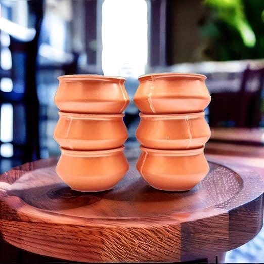 STOREPEDIA Ceramic Serving Mini Dip Bowls Set of 6, 50 ml Small Bowl for Sauce Chutney Pickle Sauf Handi Shape Brown Bowl for Dining Table Kitchen Home Decor Hotel Purpose