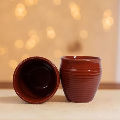 STOREPEDIA Ceramic Kulhad/Kullhad Maroon Color Microwave Dishwasher Safe Medium Size Kullad Coffee Tea Milk Chai Cups Mugs for Home Office Multipurpose Use 150 ml Set of 2