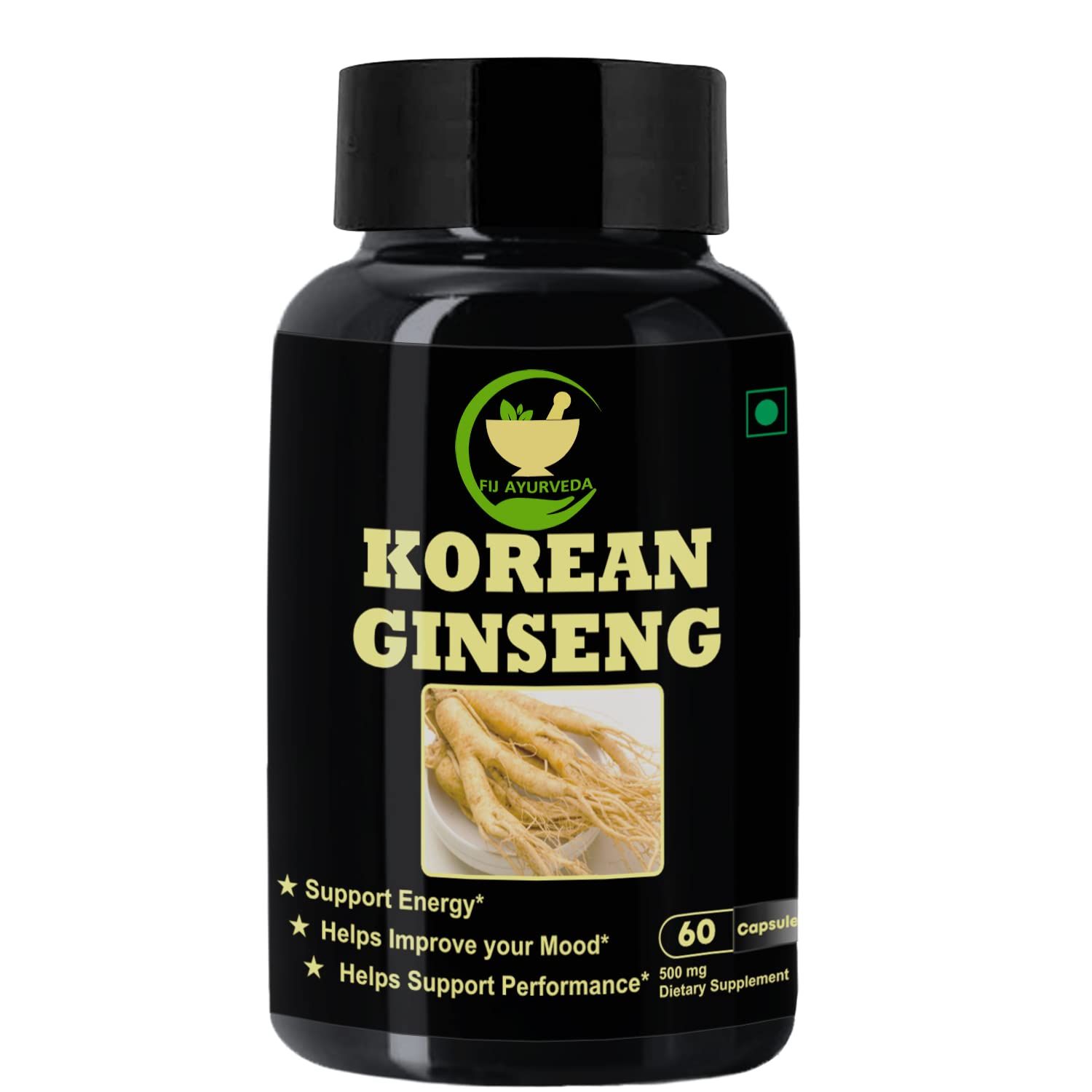 FIJ AYURVEDA Korean Ginseng Root Extract Dietary Supplement | Strength, Stamina & Energy � 500mg 60 Capsules