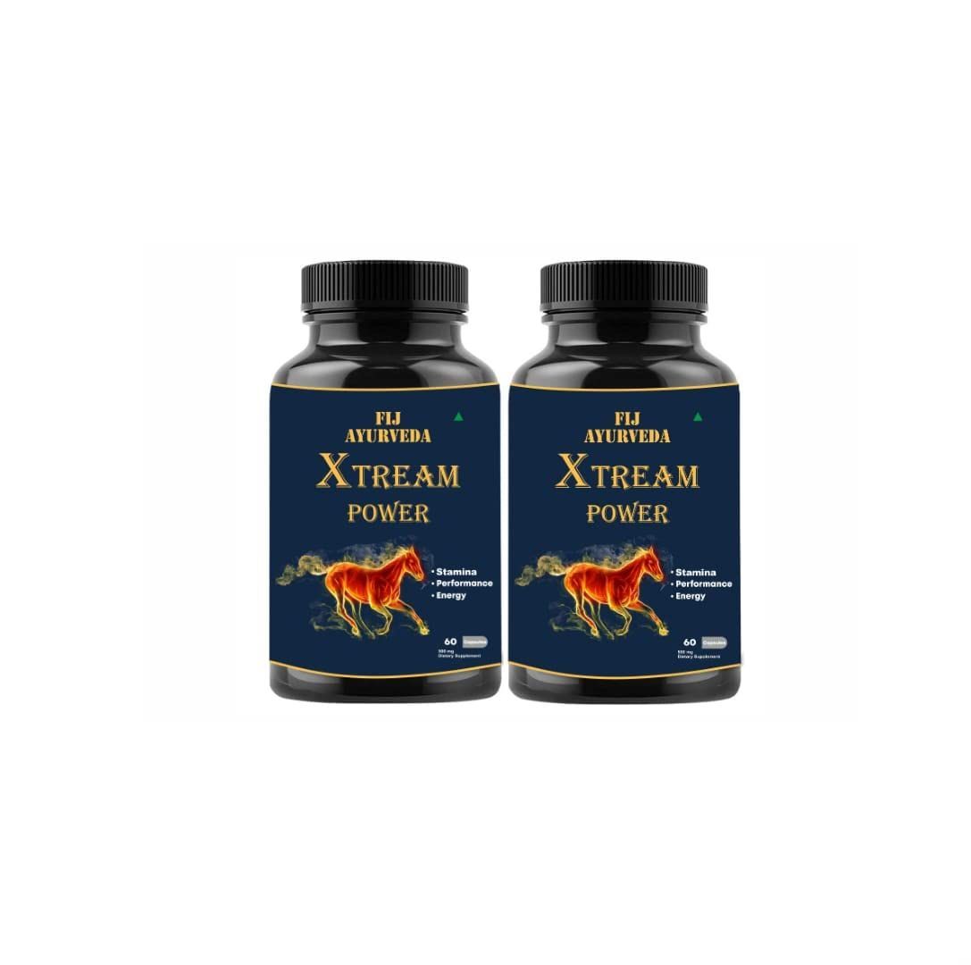 FIJ AYURVEDA Xtream Power Shilajit/Shilajeet Capsule Supports Energy, Stamina & Vitality - 500mg 60 Capsules (Pack of 2)