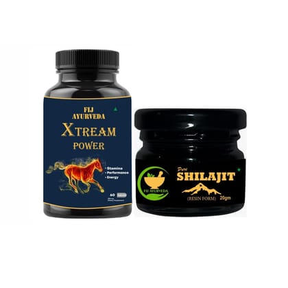 FIJ AYURVEDA Pure Shilajit/Shilajeet Resin 20Gm with Xtream Power � 60 Capsules (Combo Pack)