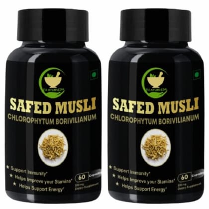 FIJ AYURVEDA Safed Musli Extract Capsule (Chlorophytum Borivilianum) Supports Strength & Stamina � 500mg 60 Capsules (Pack of 2)