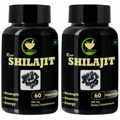 FIJ AYURVEDA Raw Shilajit/Shilajeet Capsule Supports Stamina & Streanght for Men & Women - 500mg 60 Capsules (Pack of 2)