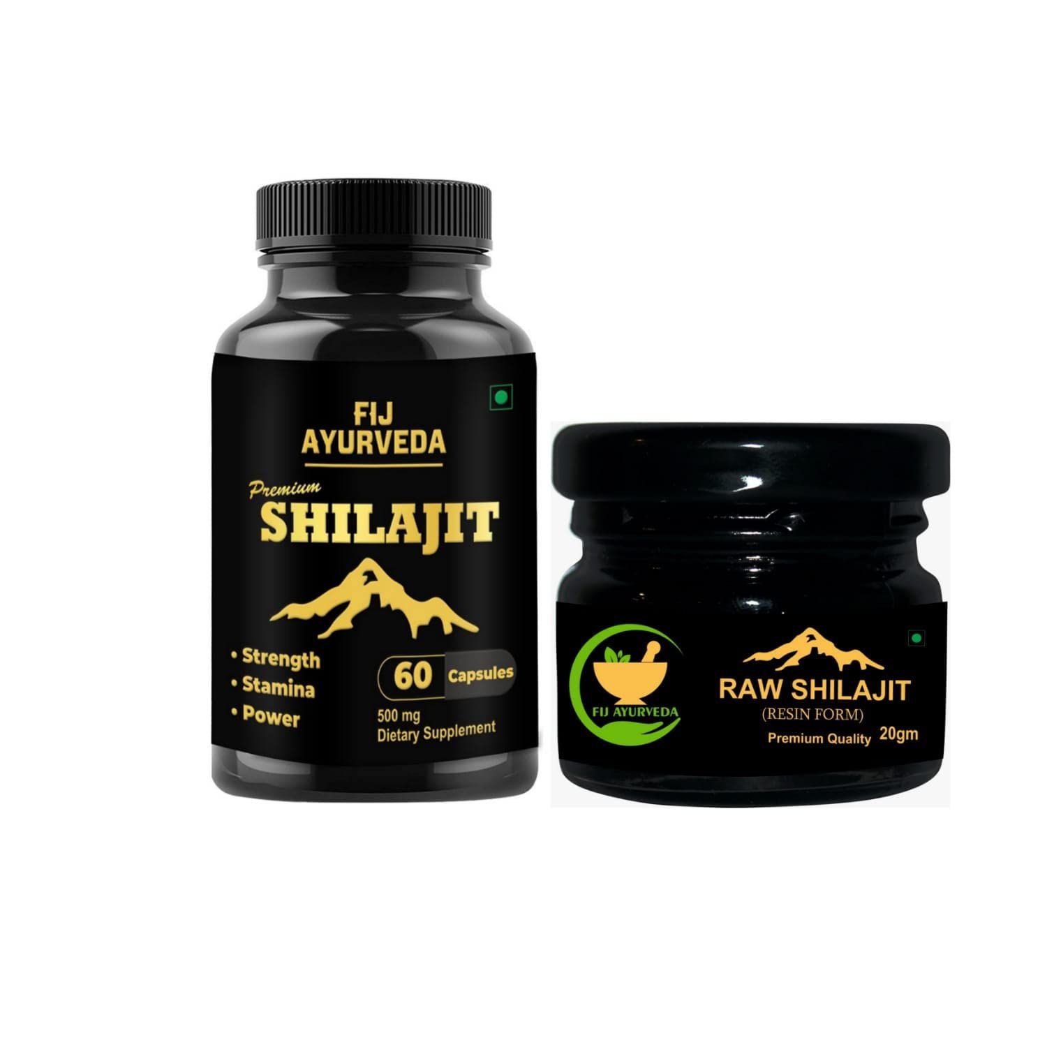 FIJ AYURVEDA Raw Shilajit/Shilajeet Resin 20Gm | Shudh Shilajit | with Premium Shilajit Capsule � 60 Capsules (Combo Pack)