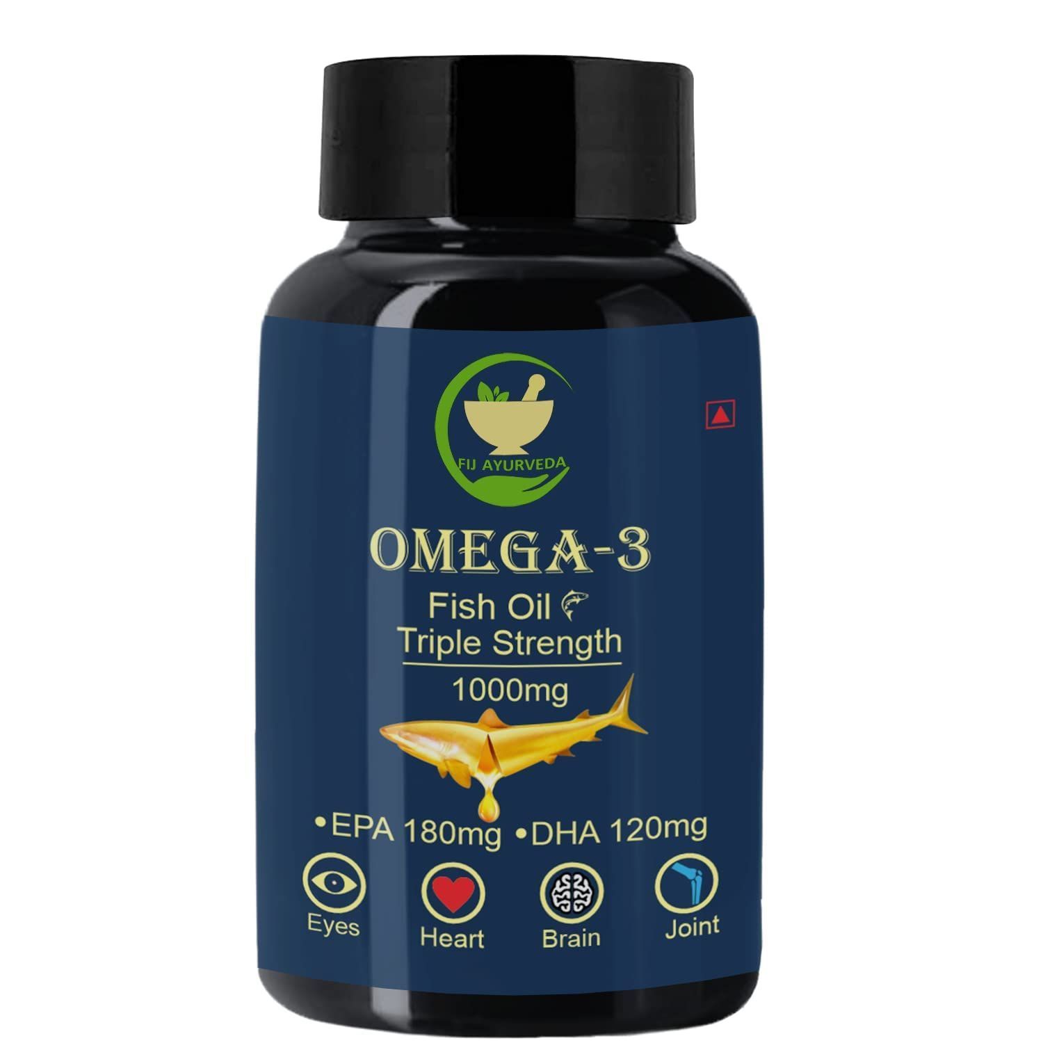 FIJ AYURVEDA Triple Strength Omega 3 Fish Oil - 1000mg (180 mg EPA & 120 mg DHA) Omega 3 Fish Oil | Fatty Acid | Supports Healthy Heart, Brain, Better Skin, Bones, Joint & Eye Care � 60 Capsules