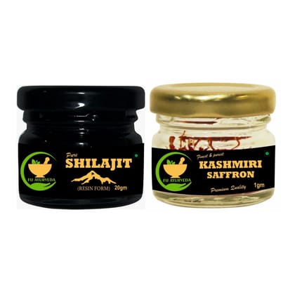 FIJ AYURVEDA Pure Ayurvedic Shilajit/Shilajit Resin (Semi Liquid) 20Gm, with Pure Kashmiri Kesar Saffron � 1Gm (Combo Pack)