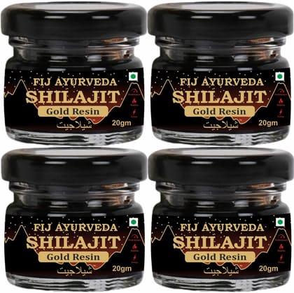 FIJ AYURVEDA Shilajit/Shilajit Gold Resin (Semi Liquid) with Ashwagandha, Black Musli & 24K (Gold | Shudh Shilajit | Supports Strength, Stamina & Energy - 20Gm (Pack of 4)