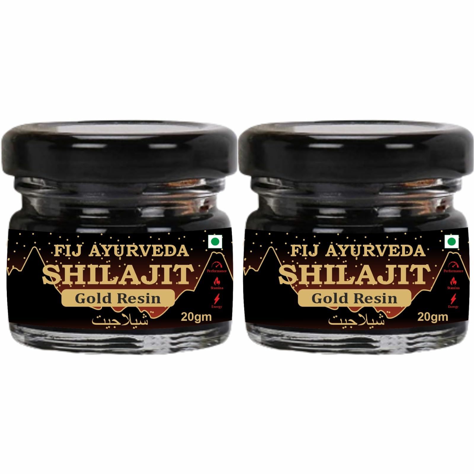 FIJ AYURVEDA Shilajit/Shilajit Gold Resin (Semi Liquid) with Ashwagandha, Black Musli & 24K (Gold | Shudh Shilajit | Supports Strength, Stamina & Energy - 20Gm (Pack of 2)