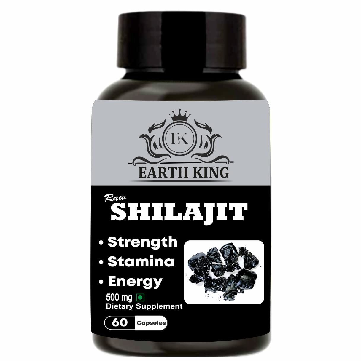 EARTH KING Raw Shilajit/Shilajeet Extract Capsule - 500mg 60 Capsules (Pack of 1)