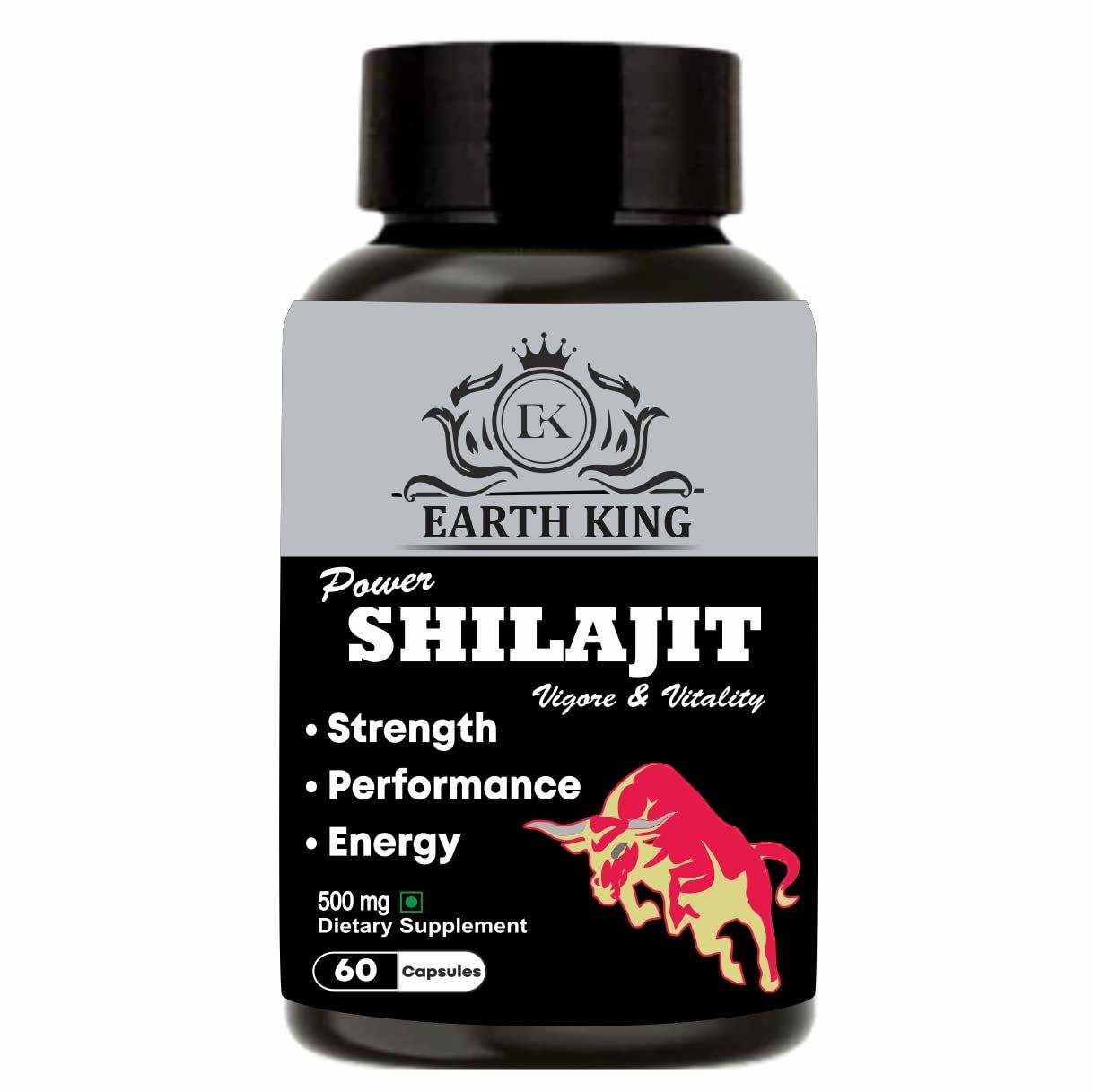 EARTH KING Power Shilajit/Shilajeet Capsule Support Strength, Stamina & Energy- 500mg 60 Capsules (Shilajit Pack of 1)