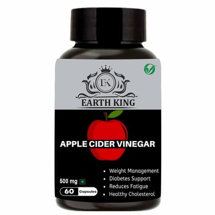 EARTH KING Apple Cider Vinegar Capsule Support Weight Management, | Fat Loss | Boost Energy | Cholesterol & Supports Digestive Health � 500mg 60 Veg Capsules