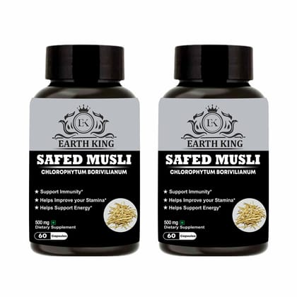 EARTH KING Safed Musli Extract Capsule (Chlorophytum Borivilianum) Supports Strength & Stamina � 500mg 60 Capsules (Pack of 2)