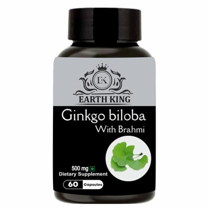 EARTH KING Ginkgo Biloba Capsule with Bramhi Extract Supports Memory & Focus for Men & Women - 500mg 60 Capsules