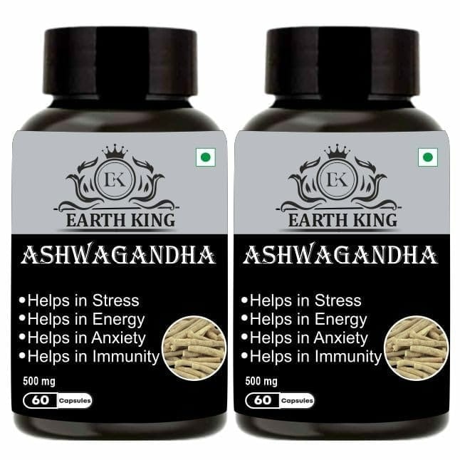 EARTH KING Ashwagandha Capsule for Men & Women - 500mg 60 Capsules (Pack of 2)