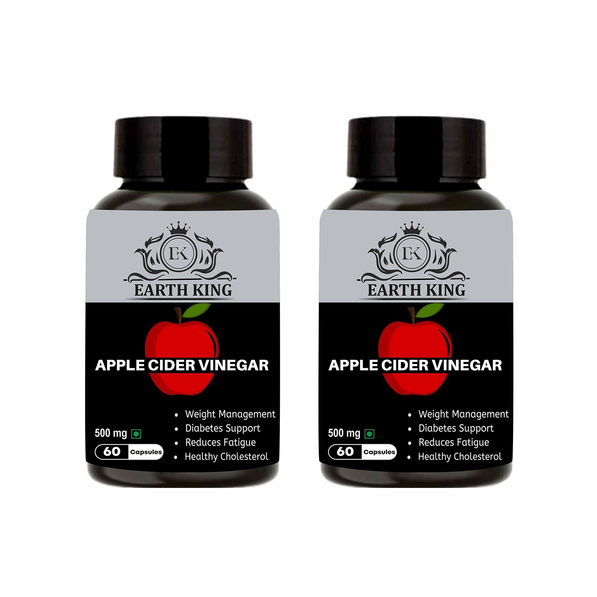 EARTH KING Apple Cider Vinegar Capsule Support Weight Management, | Fat Loss | Boost Energy | Cholesterol & Supports Digestive Health � 500mg 60 Veg Capsules (Pack of 2)