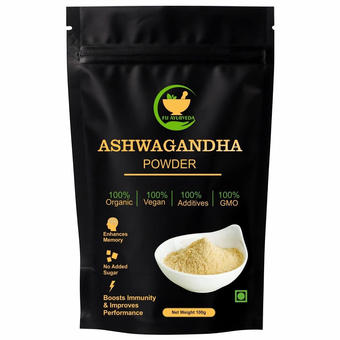 FIJ AYURVEDA 100% Pure Ashwagandha Powder (Withania Somnifera) Supports Anxiety & Stress - 100gm