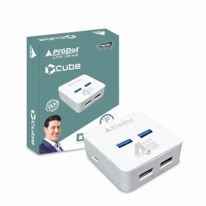 ProDot 4 Port USB 2.0 Hub with Hi-Speed Data Transfer, LED Indication & Micro USB Port for Additional Power