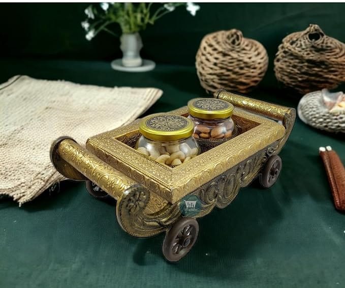 Handicrafts Wooden Tray And Jar Set with  Dry Fruit (almond +cashew )