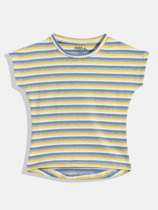 Yellow & Blue Striped Extended Sleeves Top