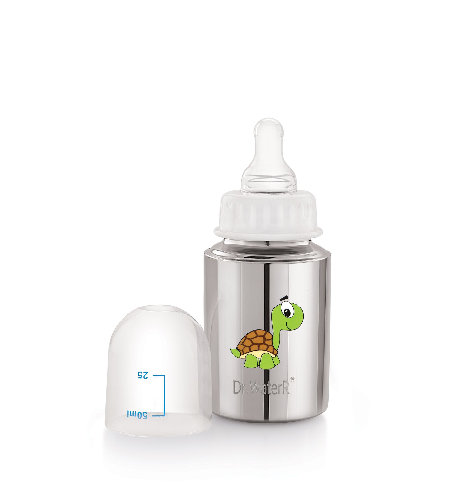 Dr.WaterR Stainless Steel Baby Feeding Bottle 150ml With 1 Extra Nipple Tortoise character Printed, narrow neck  Infants 0-3 Years, Bottle for Milk, Water, Juice, Ideal for Home, Gifting, Birthday, Special Occasions